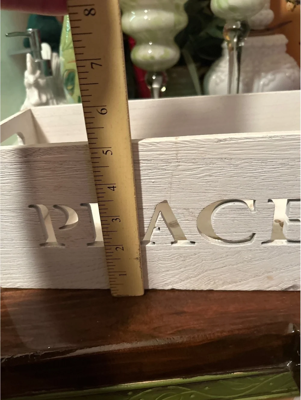 White Wooden Storage Box with 'PEACE' Cutout Design